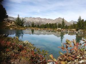 a body of water with mountains in the background at Haus Sabrina Masnerjoch in See +6 photos