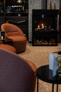 a living room with chairs and a fireplace at Witte Berken Natuurhotel in Epe