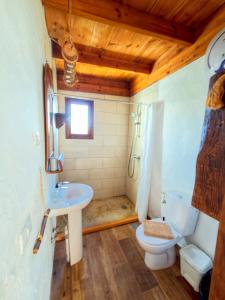 a bathroom with a toilet and a sink at La gloria nature & relax in Puerto del Rosario