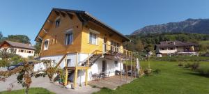 a house is being built with a staircase on it at Gite Cairn, Rez De Chalet in Faverges +11 photos