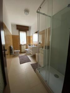 a bathroom with a shower and a toilet and a sink at Appartamento Primavera in Cazzago San Martino