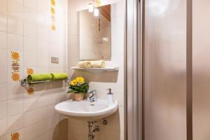 a bathroom with a sink and a mirror at Pardellerhof Tschafonblick in Campodazzo +17 photos