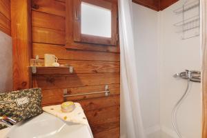 a bathroom with a sink and a shower at Chalet confort 18 in Saint-Gervais
