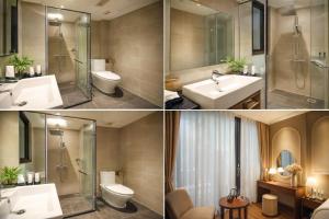 a bathroom with two toilets and a sink and a shower at L'amant de Hanoi Hotel in Hanoi +46 photos