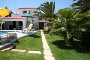 a house with a palm tree and a swimming pool at Quinta da Eira in Lagoa +7 photos