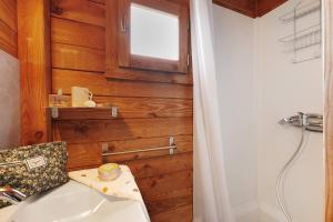 a bathroom with a sink and a shower at Chalet confort 11 in Saint-Gervais