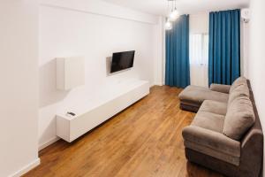 a living room with a couch and a tv at Confort Apartment in Iaşi