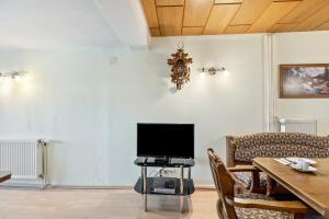 a living room with a television on a table at Ferienwohnung Schuhmacher in Donaueschingen