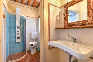 a bathroom with a sink and a toilet and a mirror at Agriturismo Amandolo in Cavo