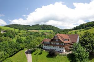 an aerial view of a large house in the hills at Danielenhof in Freiamt