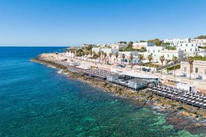 an aerial view of a beach with white buildings and the ocean at Villa Ramirez in Leuca