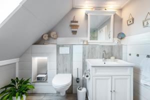 a bathroom with a toilet and a sink at Ferienwohnung Freiblick in Neukirchen