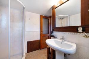 a bathroom with a sink and a shower and a mirror at Baita Margherita in Casargo