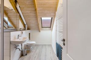 a bathroom with a toilet sink and a window at Fewo am Flämingrand in Zahna-Elster +21 photos