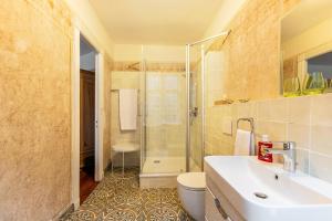 a bathroom with a shower and a sink and a toilet at Wohnoase im Denkmal in Garding