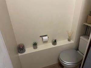 a bathroom with a toilet and a toilet paper holder at Chez nous piste noire in Briançon +9 photos