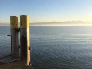 a group of poles sticking out of the water at Beim Dorfbach - Die Hofchalets in Kressbronn am Bodensee