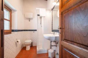 a bathroom with a white toilet and a sink at Genziana in Arcidosso +8 photos