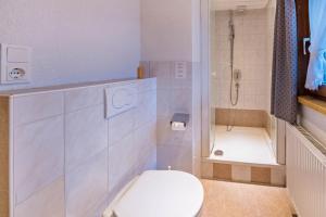a bathroom with a toilet and a shower at Alpenchalet Bergprinzessin in Mühlen