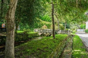 an old stone bridge in a park with trees at Apartamento 1 Casa Las Indianas in Selores