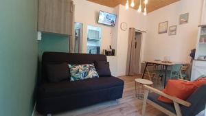 a living room with a couch and a table at Appartement 4 pers Montagne -draps et serviettes non fournis- in Eaux-Bonnes