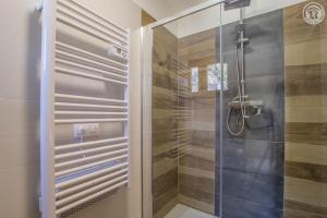 a shower with a glass door in a bathroom at Gîte Les Mélèzes in Termignon +14 photos