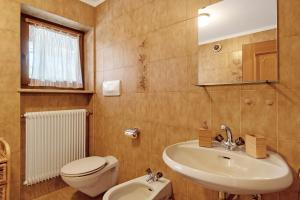 a bathroom with a sink and a toilet and a mirror at Schnellehof in Velturno +41 photos