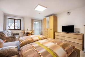 a living room with a bed and a television at Beim Blitz ehemals Haus Maier in Schwangau