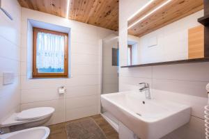 a white bathroom with a sink and a toilet at Heiserhof App Kirsche in Racines