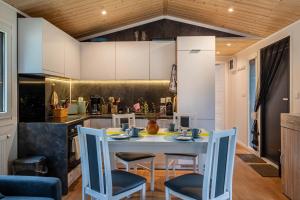 a kitchen with a table and chairs in a room at Haus Zander in Lohmen