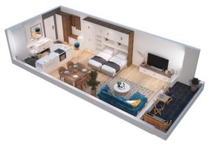 a rendering of a living room at Höri-Nest Wohlfühl-Appartement in Gaienhofen