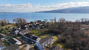 an aerial view of a small town by the water at Höri-Nest Wohlfühl-Appartement in Gaienhofen