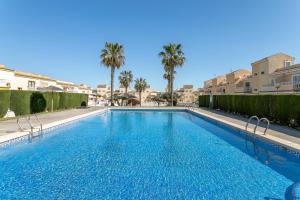 a large swimming pool with palm trees and buildings at Bungalow Desired Track in Santa Pola