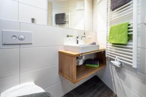 a bathroom with a sink and a toilet at Haus Sabrina Hexenkopf in See +13 photos