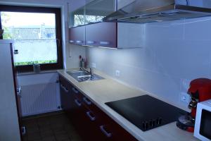 a small kitchen with a sink and a window at Ferienwohnung Sauerland Feeling in Olsberg