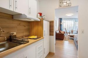 a kitchen with a sink and a counter top at Fewo Jutta in Uhldingen-Mühlhofen