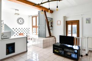 a living room with a tv and a fireplace at Domaine De L'olympe in Domart-en-Ponthieu