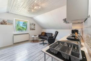 a kitchen and living room in an attic at Ferienwohnung Ostseeclick in Damp
