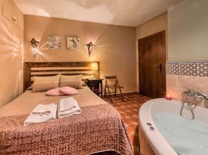 a bedroom with a bed and a bath tub at Los Placeres Del Paladin in Zufre