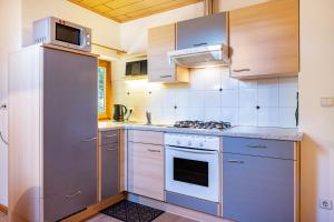 a kitchen with a refrigerator and a stove top oven at Weingartnerhof Calendula in San Genesio Atesino +20 photos
