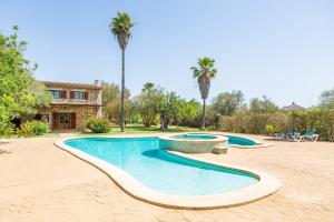 a swimming pool in a yard with palm trees at Mirabo ramonet in Caʼs Concos