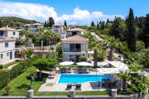 an aerial view of a villa with a swimming pool at Goudis Villa Thanasis in Lefkada