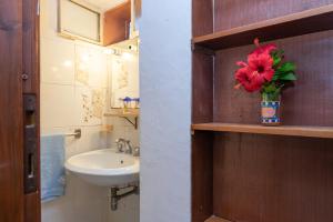 a bathroom with a sink and a vase with a red flower at Runcina 2 in San Teodoro