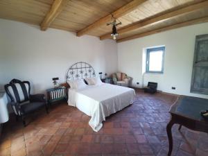 a bedroom with a white bed and a chair at Domus Nirale in Bagnoregio
