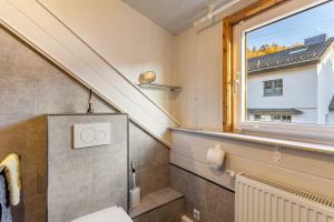 a bathroom with a toilet and a window at Ferienwohnung Desmecke in Olsberg +33 photos