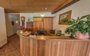 a lobby with a reception desk with a potted plant at Naturidyll Mitterbach in Rio Bianco