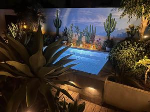 a swimming pool in a garden with cactus and plants at El Escondrijo Ibiza in San Antonio