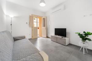 a living room with a couch and a television at Casa Vacanze Sa Domixedda in Guspini