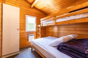 a bedroom in a log cabin with a bunk bed at Chalet Yoya in Lanton +19 photos