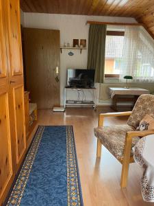 a living room with a couch and a tv at Gästehaus Schoch-Bächle in Bad Rippoldsau-Schapbach